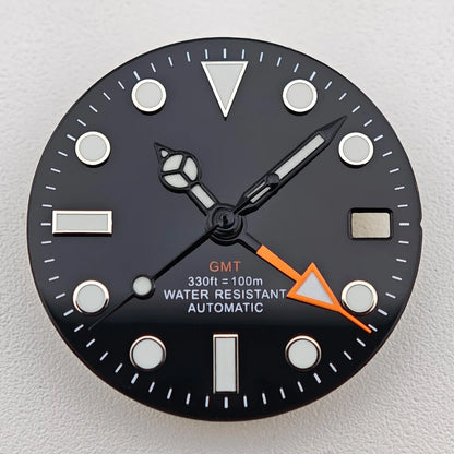 29mm White/Black Sterile Dial Watch GMT Hands Fit NH34Movement Watch parts Custom LOGO Luminous Watch Dial Parts Accessories