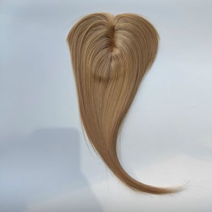 Hair Topper With Bangs Women 100% Human Hair Wigs Clip In Hairpieces Blonde Natural Straight Hair Topper Silk Base 35cm