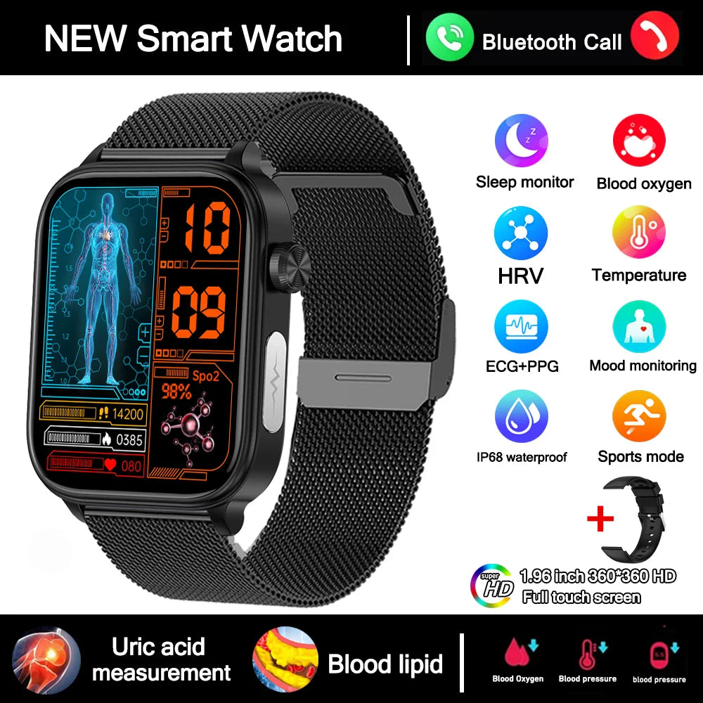 2025 New Smart Watch Diagnosis Blood Lipids Uric Acid Blood Pressure Smartwatch Men ECG+PPG Voice Bluetooth Call Health watch