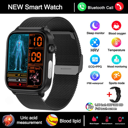 2025 New Smart Watch Diagnosis Blood Lipids Uric Acid Blood Pressure Smartwatch Men ECG+PPG Voice Bluetooth Call Health watch