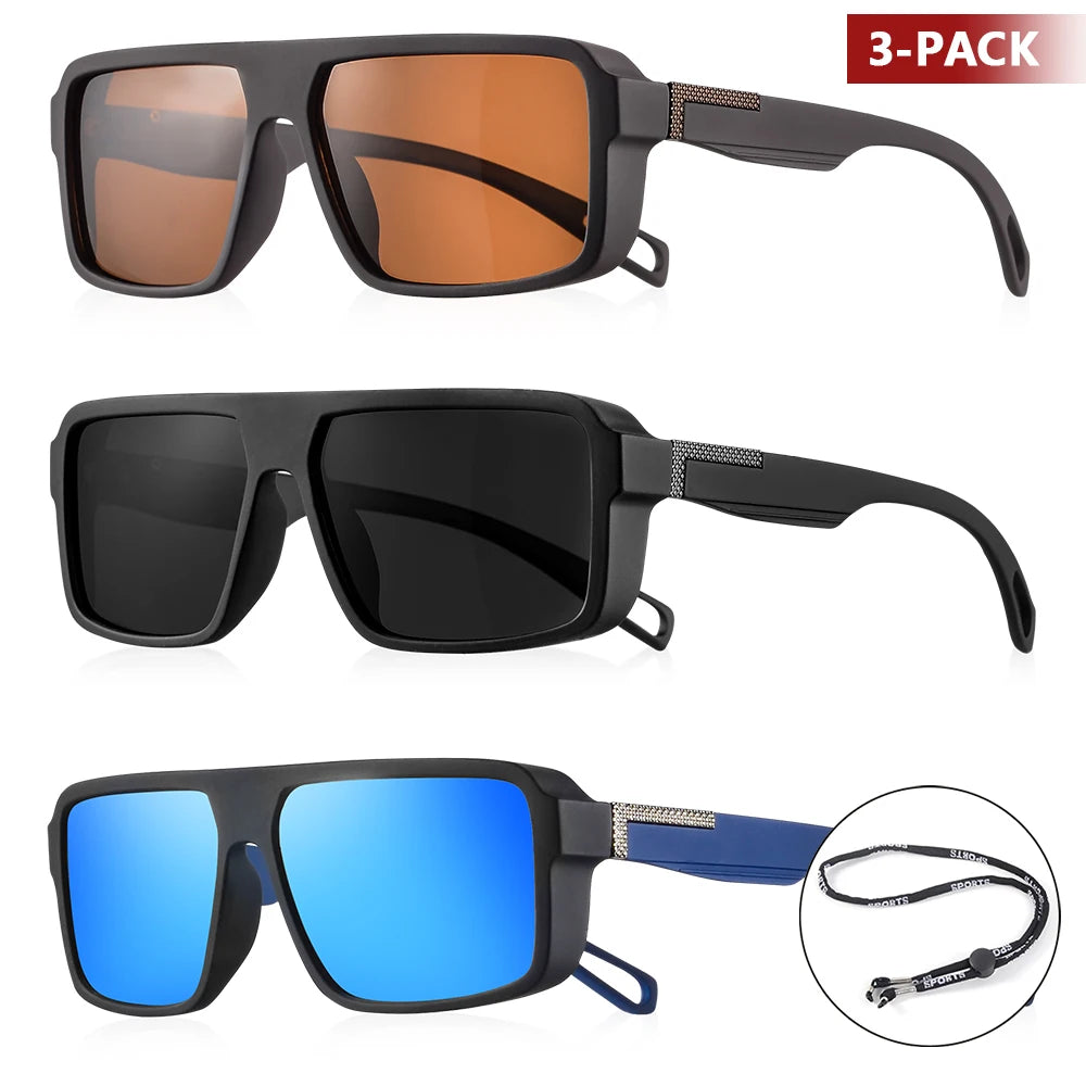 CRIXALIS 3 Pieces Outdoor Polarized Sunglasses Men Women Fashion Sport Fishing Sun Glasses Male Square Driving Shades UV400