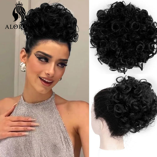 Curly Elastic Drawstring Hair Bun Wave Messy Bun Large Full Hair Bun Hairpiece Short Synthetic Ponytail Extension for Women