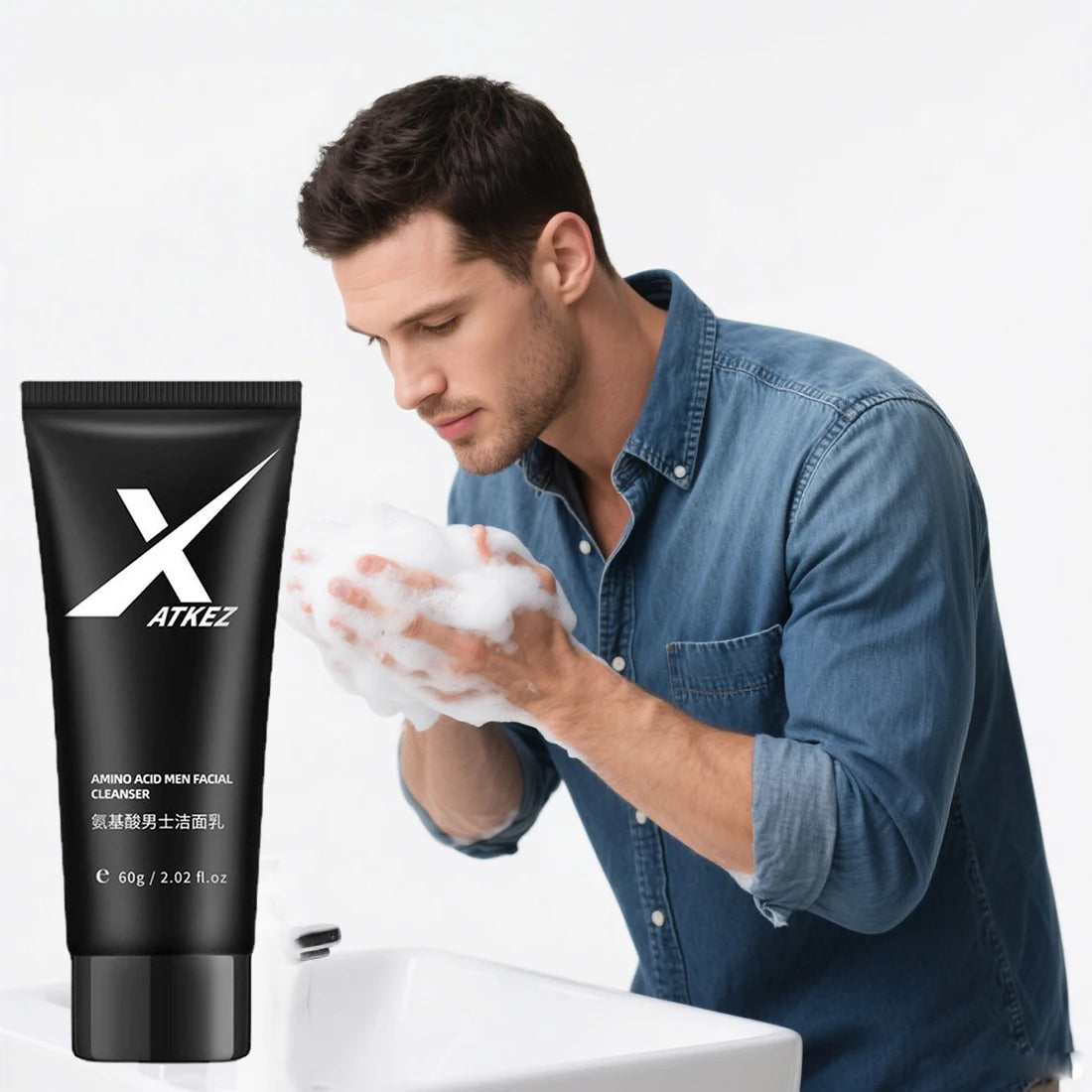 1/2PCS Amino Acid Face Wash For Men Oily Skin Gentle Foaming Facial Cleanser For Deep Cleansing Moisturizing Soothing Refreshing