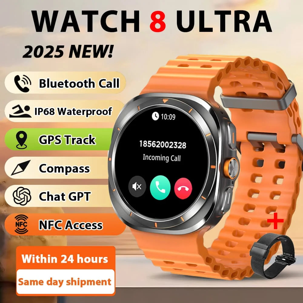 2025 Original HD8 Ultra Smart Watch Man Waterproof Watches BT Call Map Compass 1.46" AMOLED HD Screen Smartwatch For Men Women