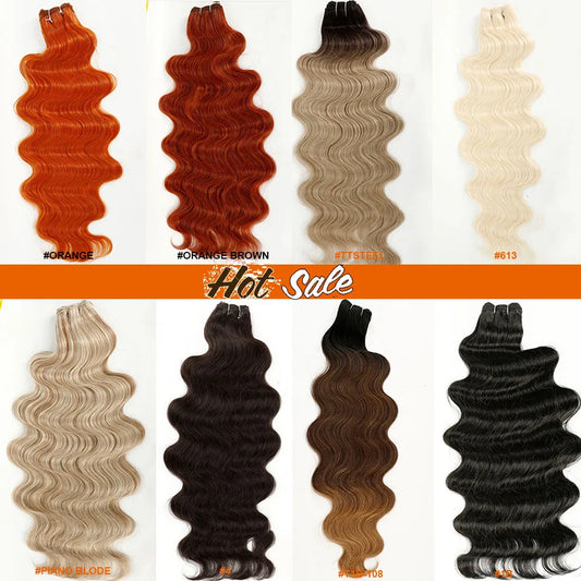 Magicea 26"&30" Brown Body Wave Bundles Ponytail Hair Extensions Heat Resistant Fiber Hair Thick Synthetic Hair Extensions
