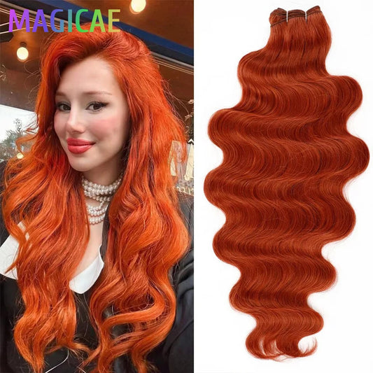 30Inches Ginger Orange Brown Body Wave Hair Weave Bundles 200g Ombre 27 Blond White 613 High Temperature Synthetic Human-Like