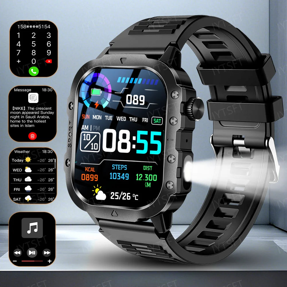 LAXASFIT 2025 New Military Smart Watch Men Outdoor Sports Fitness Tracker Health Monitoring 2.01Inch Bluetooth Calls Smartwatch