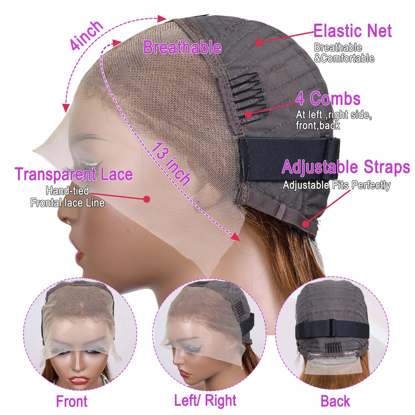 16Inch Chocolate Brown Straight Bob Wig 13X4 Lace Frontal Wig Natural Hairline Lace Front  Short Wig Human Hair 100% Pre Plucked