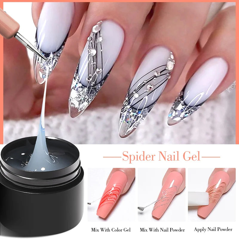 Spider Wire Drawing Gel Nail Polish Black White Spider Web Gel Nail Art Design Painting Liner Gel Semi Permanent Nails Varnish