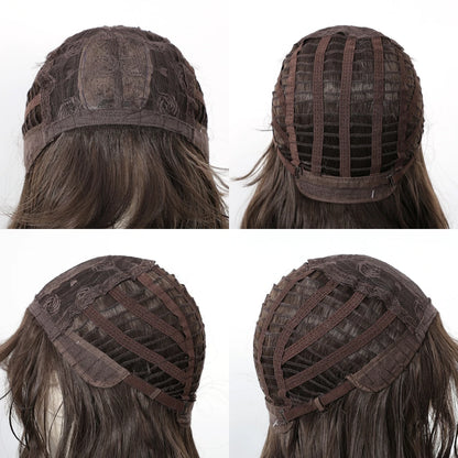 12 Inch Brown Bob Natural Wig Synthetic Cute Hair Short Wavy Curly Wig With Bangs For Women Daily Party Use Heat Resistant Fiber