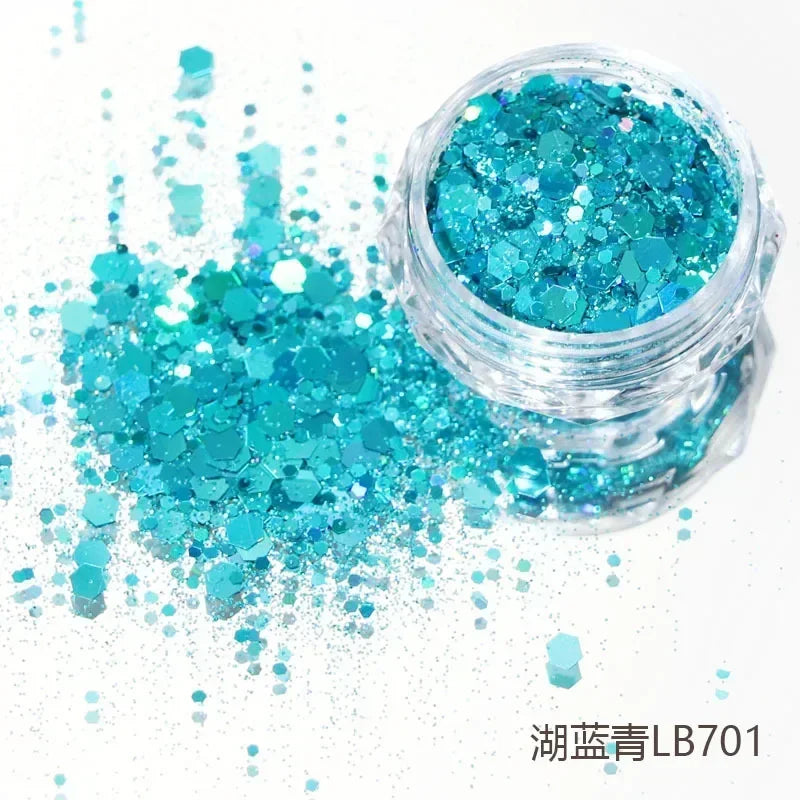 10g Laser Nail Glitter Flakes Mix-Hexagon Holographic Sparkly Powder Nail Art Decoration Loose Reflective Mermaid Chunky Sequins