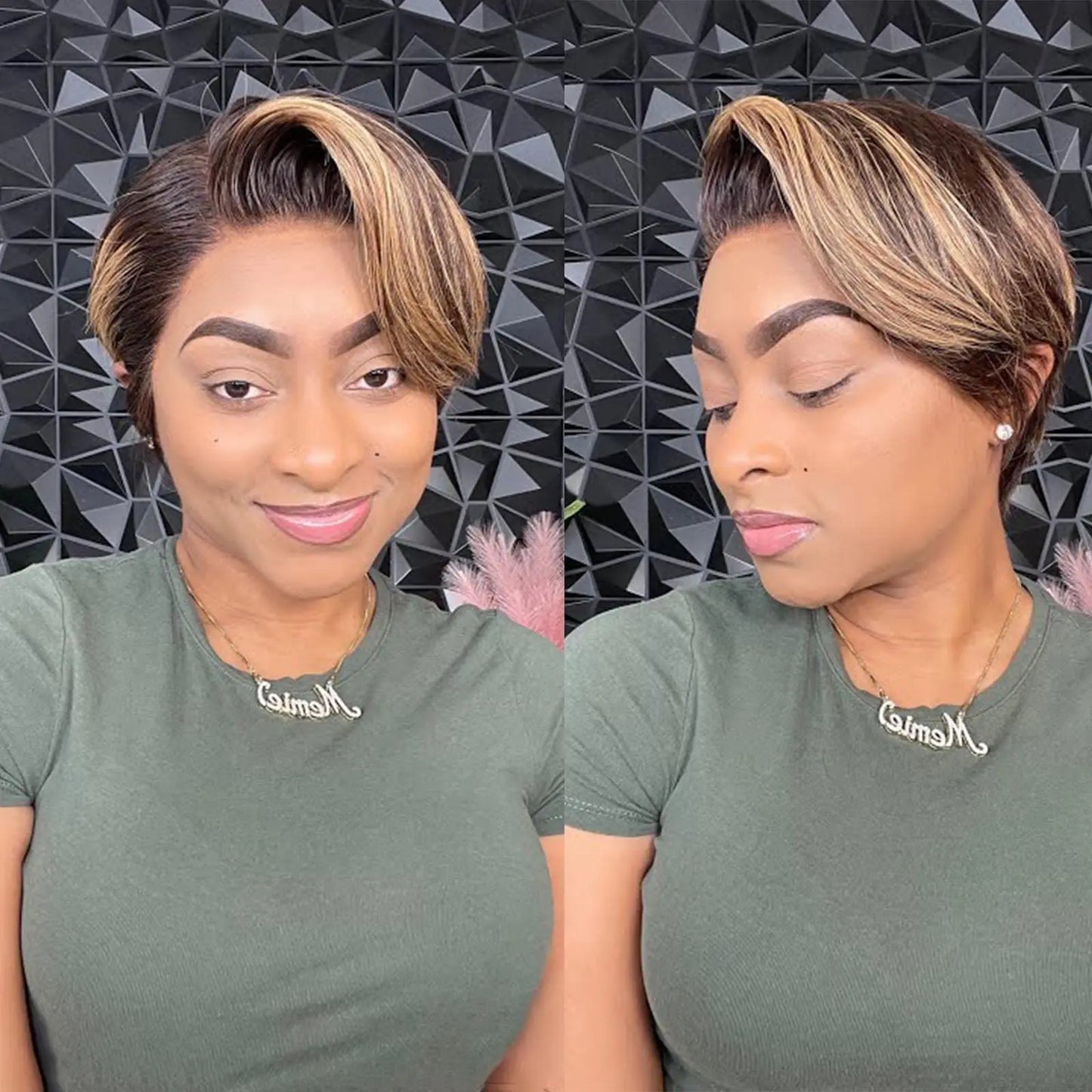 Hightlight Pixie Cut Wig P427 Transparent Lace Human Hair 13×4 Straight Human Hair Wigs Short Bob Wig For Women Natural Hairline