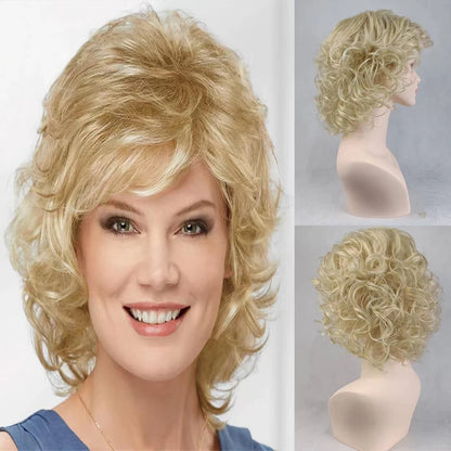 HAIRJOY Women Synthetic Hair Wigs Short Curly with Bangs  Shoulder Length  Blonde Grey White Brown Wig
