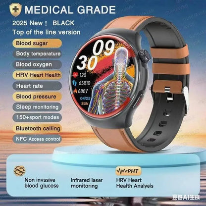 2025 NEW AI Medical Diagnosis Blood glucose Smart Watch Blood pressure NFC Heart rate Bluetooth Call SOS Health Smartwatch Men