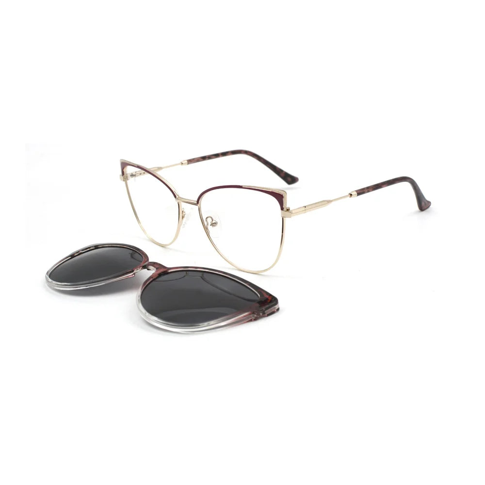 KANDREA Vintage 2 In 1 Clip On Glasses Frame Women Brand Design Polarized Sunglasses Optical Prescription Eyeglasses FNA017