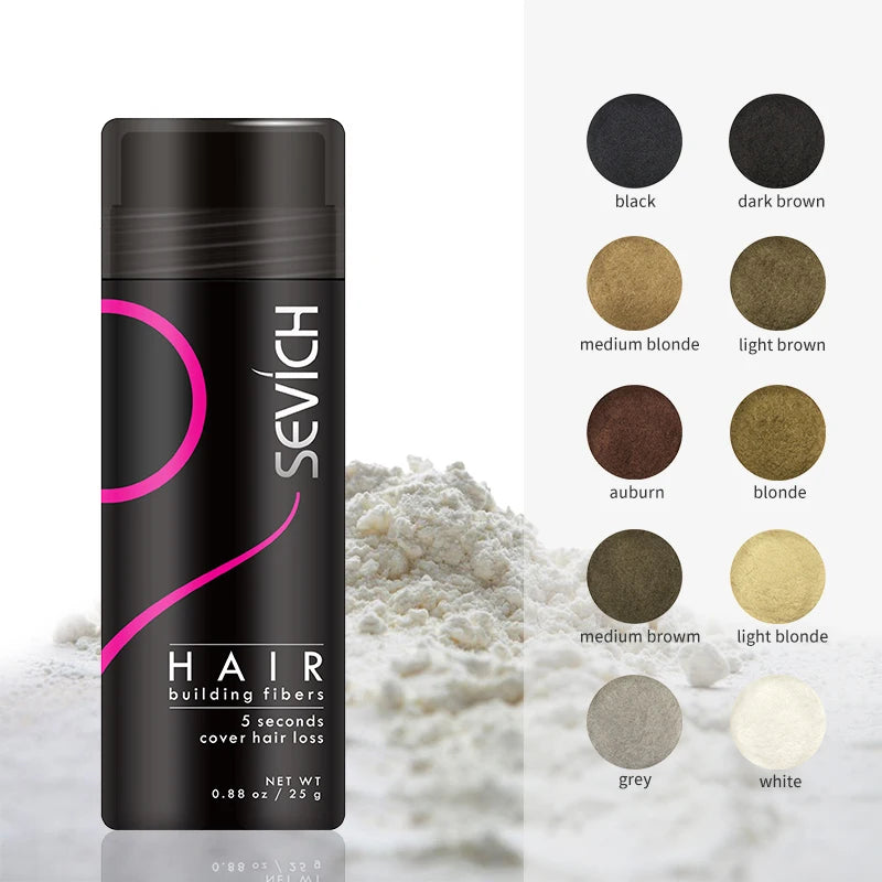 10 Colors Sevich Hair Fibers Keratin Fibers Applicator Hair Building Fibers Spray Hair Loss Instant Regrowth Thickening Powders