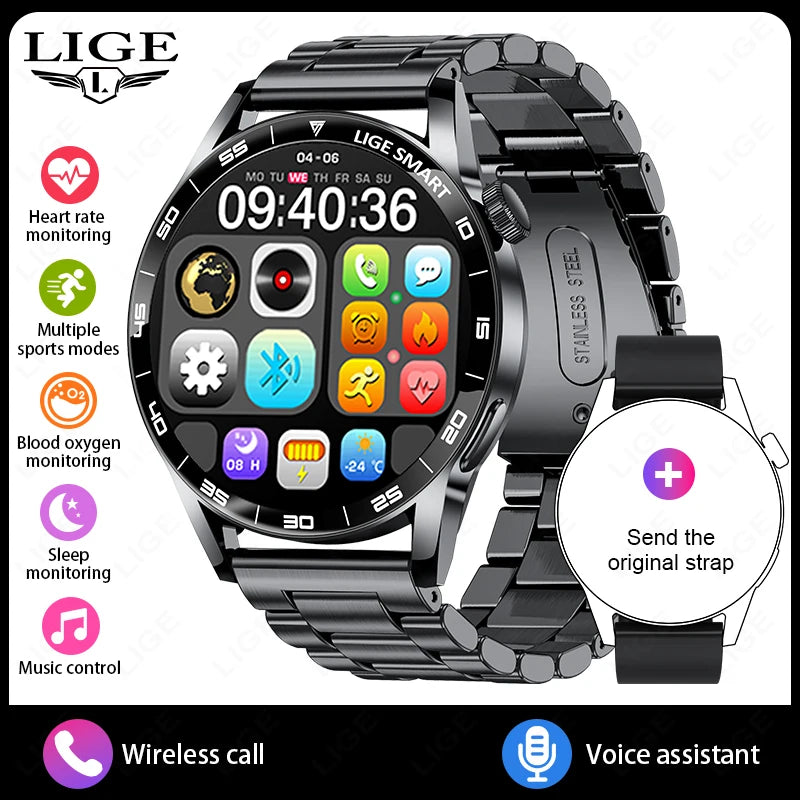 LIGE Men Fashion HD Screen Outdoor Sports Fitness Heart Rate Smartwatch 2025 New Bluetooth Call Waterproof Smart Watch Women