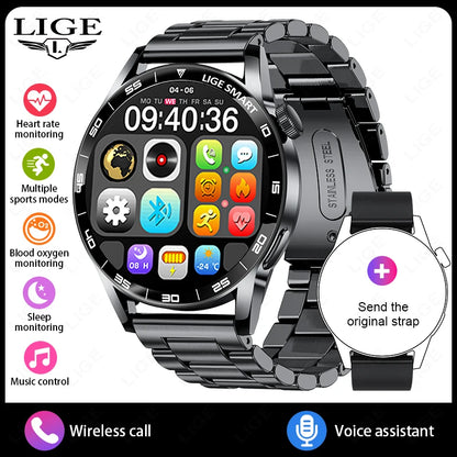 LIGE Men Fashion HD Screen Outdoor Sports Fitness Heart Rate Smartwatch 2025 New Bluetooth Call Waterproof Smart Watch Women