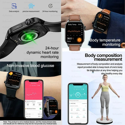 New Blood Glucose Health Smartwatch Men ECG+PPG Blood Pressure Lipids Uric Acid Sport Bluetooth Call IP67 Waterproof Smart Watch