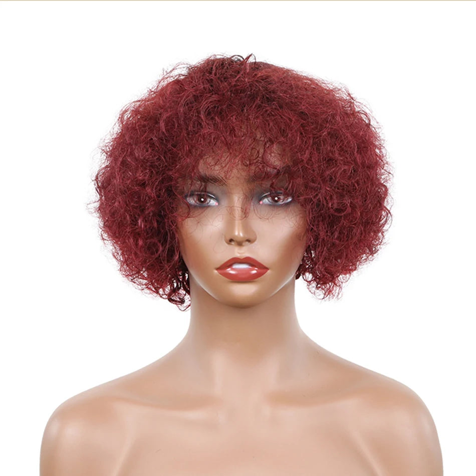 Afro Kinky Curly Human Hair Wig With Bangs Brazilian Hair Human Natural Afro Wig 180% Density Human Hair Wigs For Women On Sale