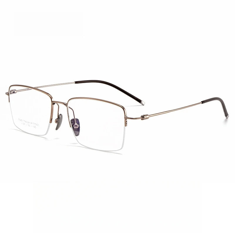 YIMARUILI Business Pure Titanium Men's Half-Frame Glasses Ultra-Light Flexible Square Optical Prescription Eyeglasses Frame 1775