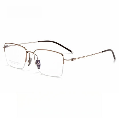 YIMARUILI Business Pure Titanium Men's Half-Frame Glasses Ultra-Light Flexible Square Optical Prescription Eyeglasses Frame 1775