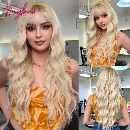 Super Long Curly Wavy Brown Synthetic Wigs with Bangs Cosplay Party Halloween Natural Afro Hair for White Women Heat Resistant