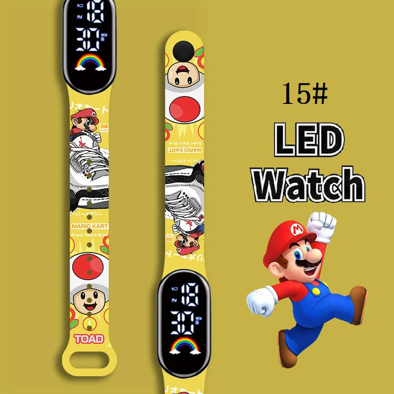 Mario Bros Children's Watches Action Figures Luigi Princess Peach Yoshi Bowser kids Sport Wristband Waterproof Digital Watch