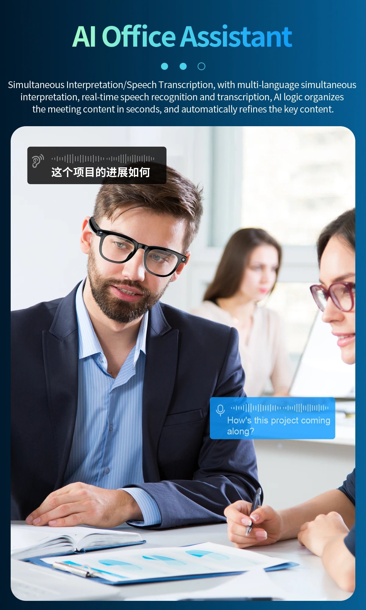 CY01 Smart Glasses AI Translation WIFI BT Call Music Camera Sunglasses Anti-Blue Smart Glasses