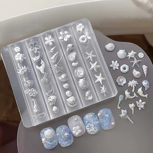 1 Pcs Lily Flower Sea Shell Conch Coral Starfish 3D Acrylic Nail Mold Nail Decorations DIY Silicone Manicure Mold Nail Art Mold