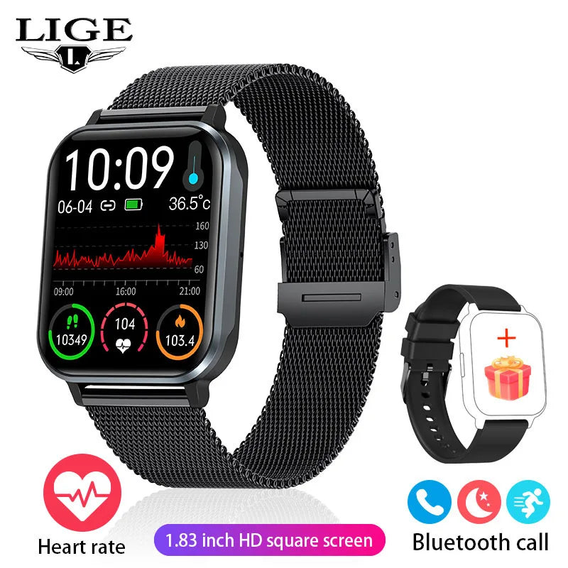 LIGE Smart Watch Men  Monitoring Sports Fitness Waterproof  Watch Man Woman Body Temperature Monitor SmartWatch 2024 New+Box