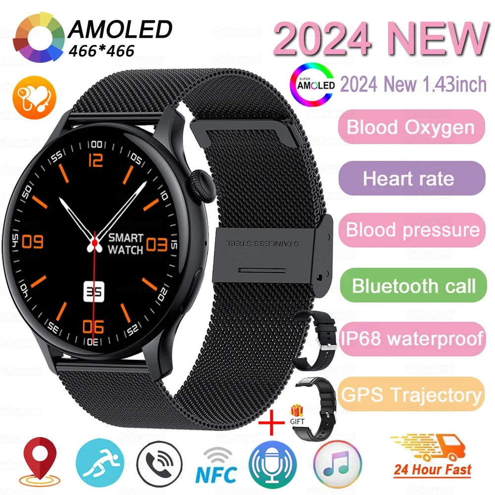 2024 New NFC Smart Watch Women 1.43 Inch AMOLED 466*466 HD Screen Always Display Sport Watch Women Bluetooth Call GPS Smartwatch