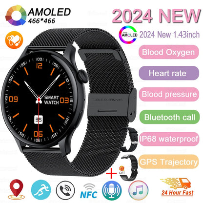 2024 New NFC Smart Watch Women 1.43 Inch AMOLED 466*466 HD Screen Always Display Sport Watch Women Bluetooth Call GPS Smartwatch