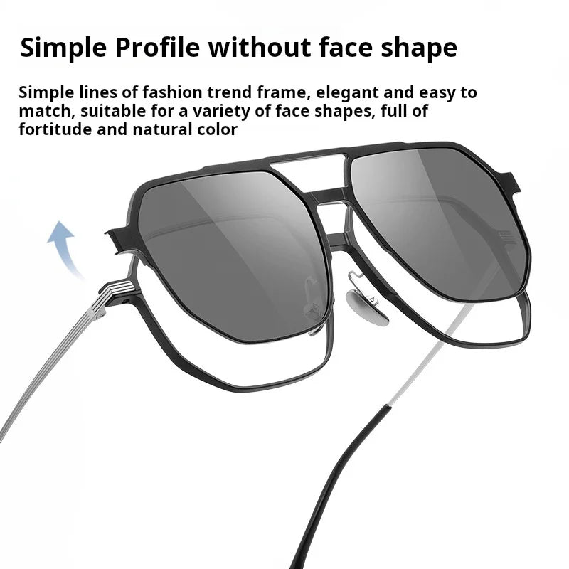 TFTB Men and Women Polarized Magnetic Clip on Glasses Luxury Pure Titanium Pilot Big Optical Prescription Eyeglasses Frame 9906