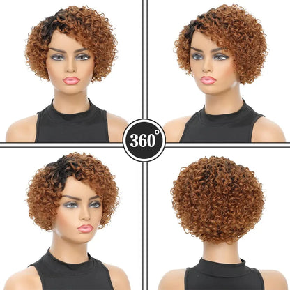 Short Kinky Curly Human Hair Wig Afro Short Wigs Pixie Cut Wig Human Hair No Lace Front Natural Brazilian Hair Wigs For Women