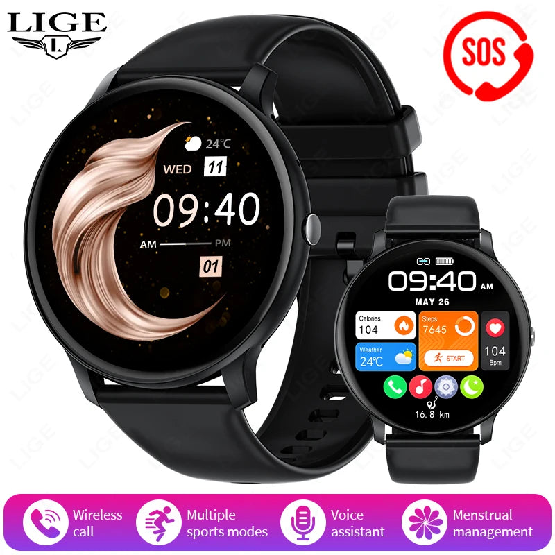 LIGE 2025 Bluetooth Call Smart Watch Women Custom Dial Watches Men Sports Fitness Tracker Heart Rate Smartwatch For Android iOS