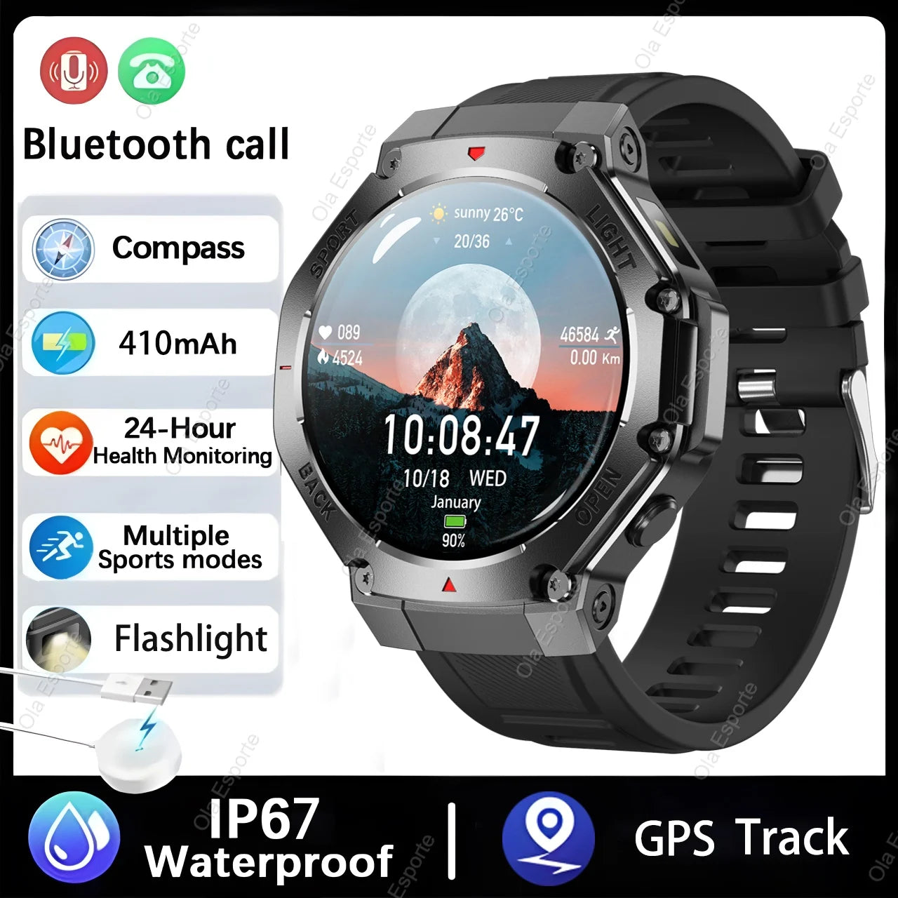 T-Rex 3 GPS Smart Watch 5ATM Waterproof 1.43 inch AMOLED HD Screen BT Call Flashlight Military Sport Smartwatches Men 2025 New