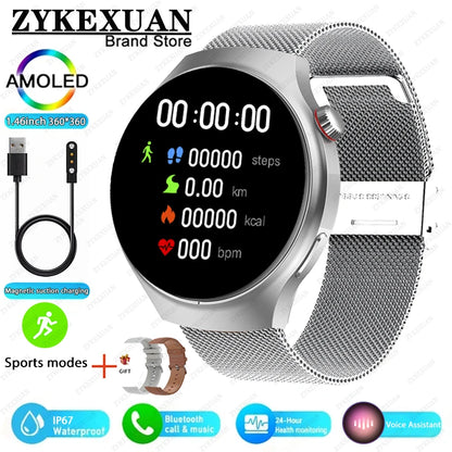 2025 New Watch4 Pro Men Smart Watch 360*360 AMOLED Screen Heart Rate Bluetooth Call IP67 Waterproof Men's Smartwatch For Android