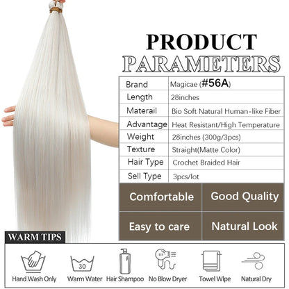 Magicae 28inches 300grams Blond 27/613 White 60# Long 72cm Synthetic Silky Straight Crochet Braids Ombre Braiding Hair Extension