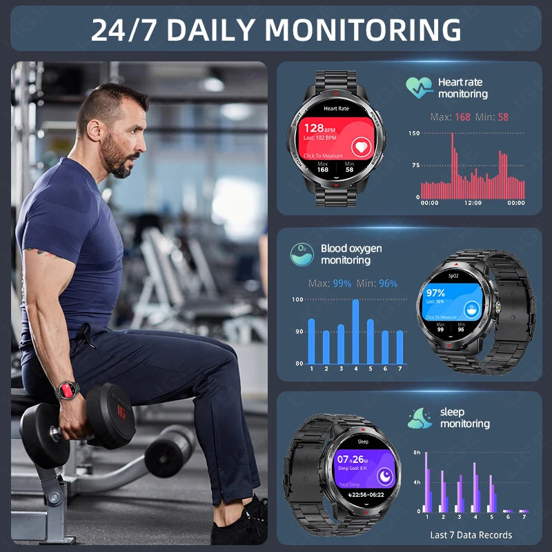 LIGE 1100mAh Large Battery Compass Watch Men Waterproof Bluetooth Call Smartwatch Android Sleep Heart Rate Monitor Smart Watches