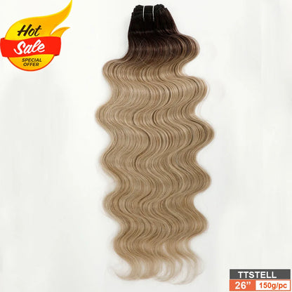 Magicae Blond 27/613 White60# 30Inches 200g High Temperature Synthetic Hair Extension Long Body Wave Hair Weave Bundle Highlight