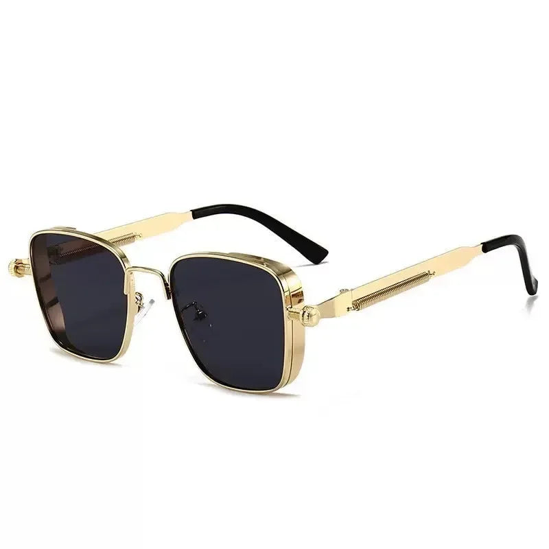 Men Driving Sunglasses Vintage Steampunk Square Sun Glasses Eyewear Metal Frame with Spring Hinges Women Eyepiece Trendy Goggles