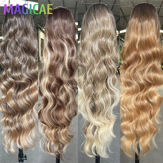 28Inches Clip IN Ponytail Blond 27/ 613 Body Wave Hair Extension 180grams Synthetic Heat Resistant Fiber Ombre Brown 26/30Y30