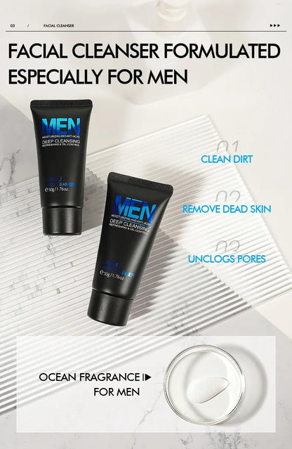 Men's facial Cleanser Rich Foam Deep Clean Remove Grease Improve Oily Face Wash Cream Gentle Moisturizing Remove Blackhead