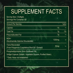 NAD+ Resveratrol - Supports Cell Health, Brightens Skin, Improves Energy and Vitality, Antioxidant