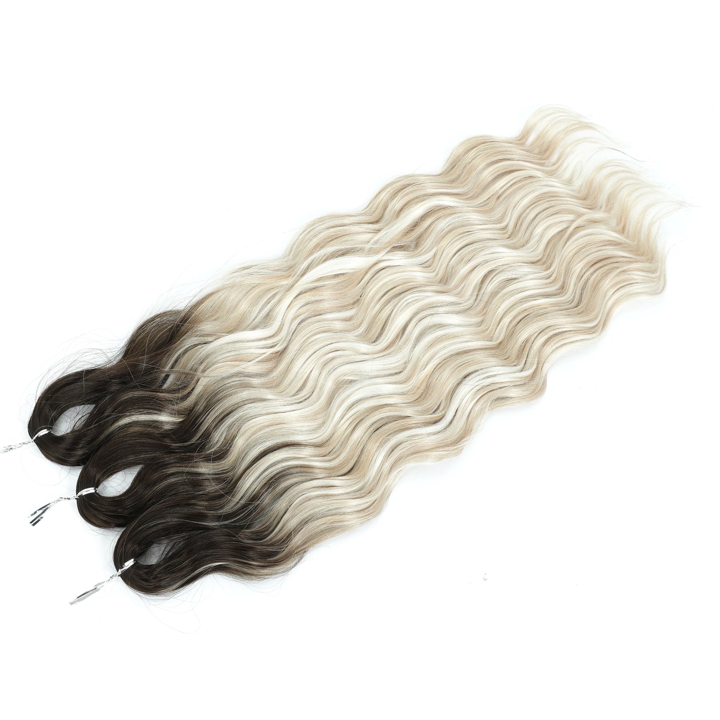 Anna 3Pcs 24Inch 300G Ombre Yellow Rainbow Water Deep Wave Crochet Braids Sliver White Synthetic Hair Extension Body Wavy Twist