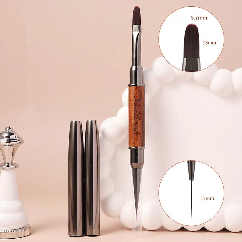 Double-end Sandalwood Nail Pen Brush Glue Phototherapy Pen Liner Brush Dual End Nail Art Painting Manicure Brushes Tool ﻿