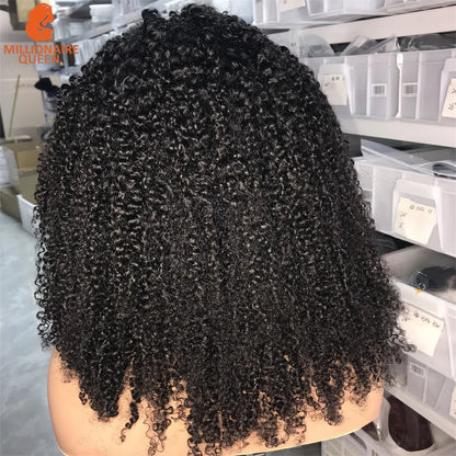 Millionaire Queen Half Wig Glueless Burmese Pixi Curly 100% Human Hair With Drawstring Seamless Clips Half Wigs 300 Density