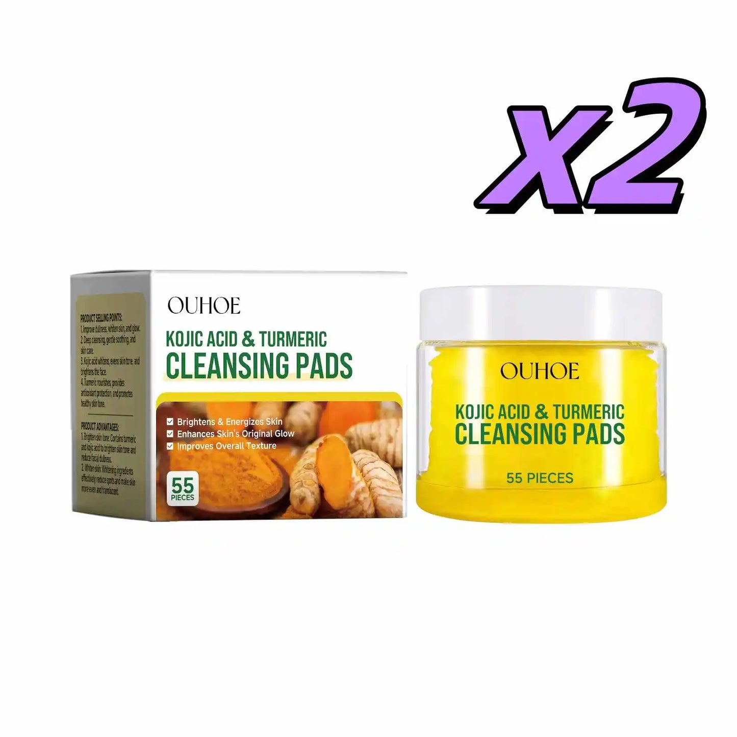 Turmeric Kojic Acid Facial Exfoliating Cleansing Pads Clogged Pores Oil Remover Glow Brighten Daily Lemon Facial Cotton Sponges