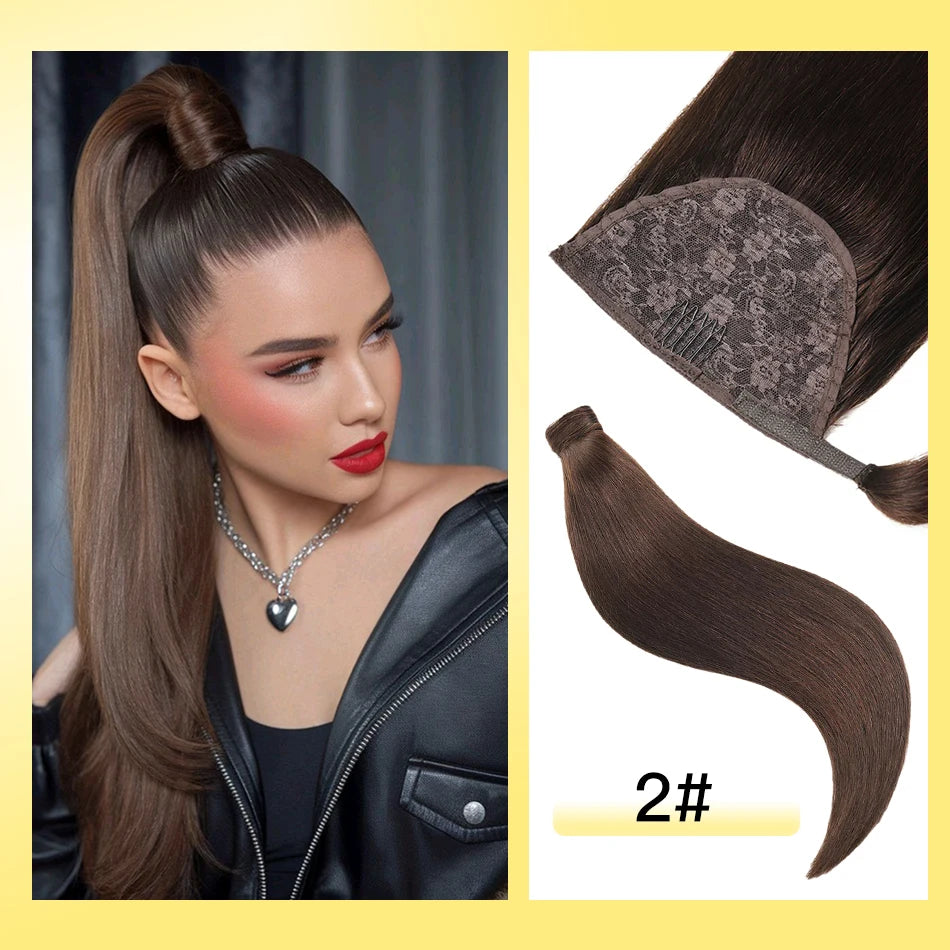 Yelo Ponytail Human Hair Wrap Around Brazilian Straight Ponytail 100% Remy Human Hair MagicTie Ponytail Extension Clip Horsetail